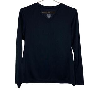 REI Womens Medium Black V Neck Activewear Top Polartec Long Sleeve Base Layer
